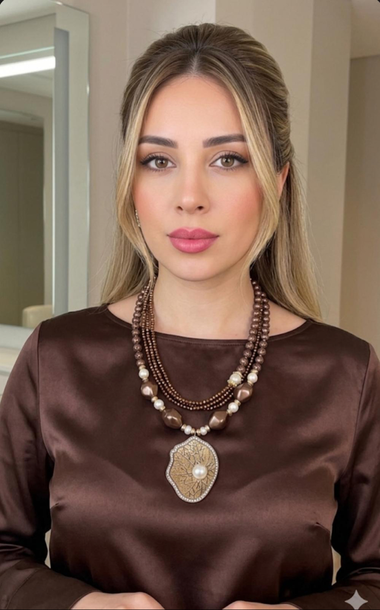 Bronz inci detaylı lav taşı özel tasarım kolye