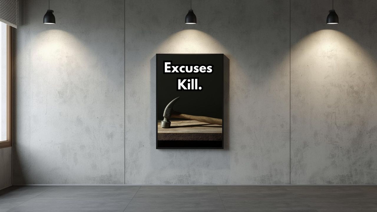 No Excuses Printable Wall Art – Self Discipline Quote – Modern Minimalist Office Decor 