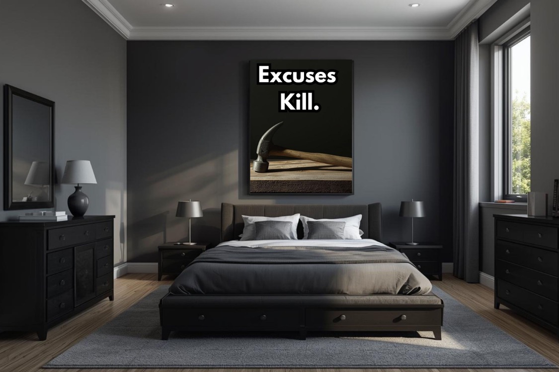 No Excuses Printable Wall Art – Self Discipline Quote – Modern Minimalist Office Decor 