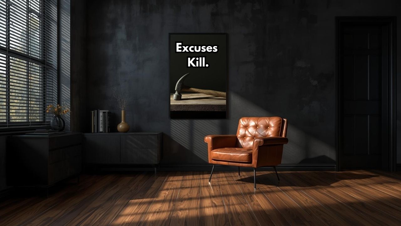 No Excuses Printable Wall Art – Self Discipline Quote – Modern Minimalist Office Decor 