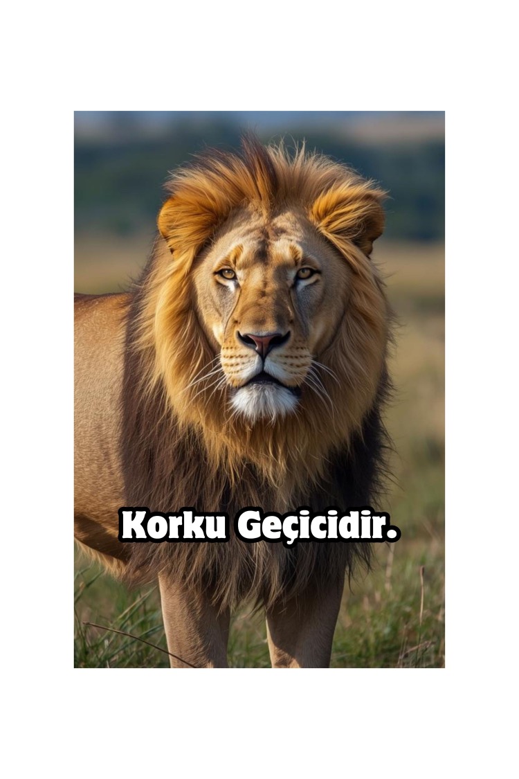 Korku Geçicidir – Motivasyonel Aslan Posteri | Yazdırılabilir Duvar Sanatı (Dijital İndirme)
