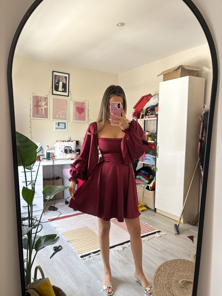 Balon kollu mini elbise 