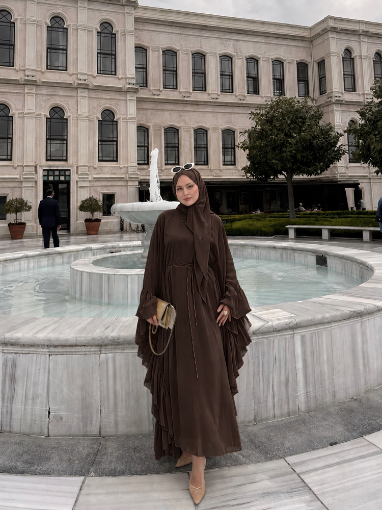 Fırfırlı abaya kahverengi