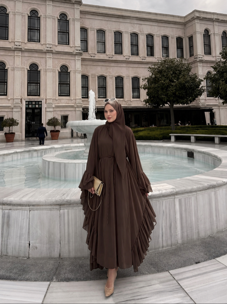 Fırfırlı abaya kahverengi