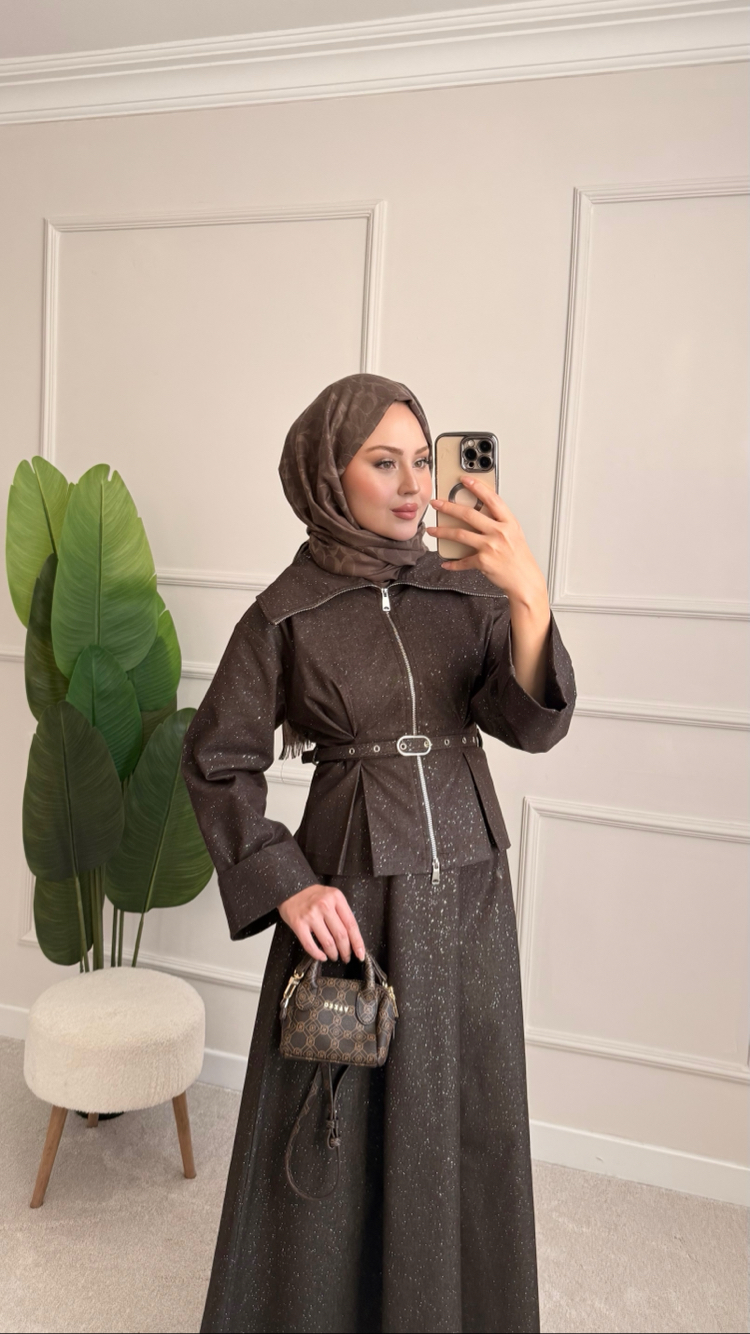 Shine denim takım kahve