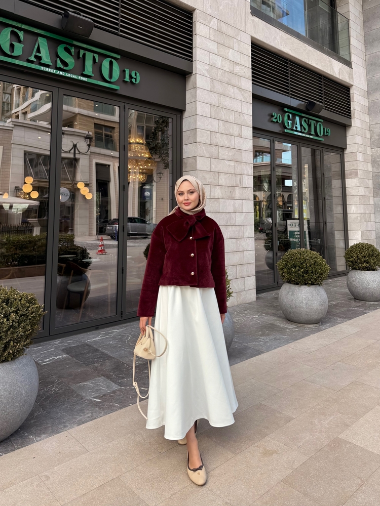 Yaka detaylı kaban bordo