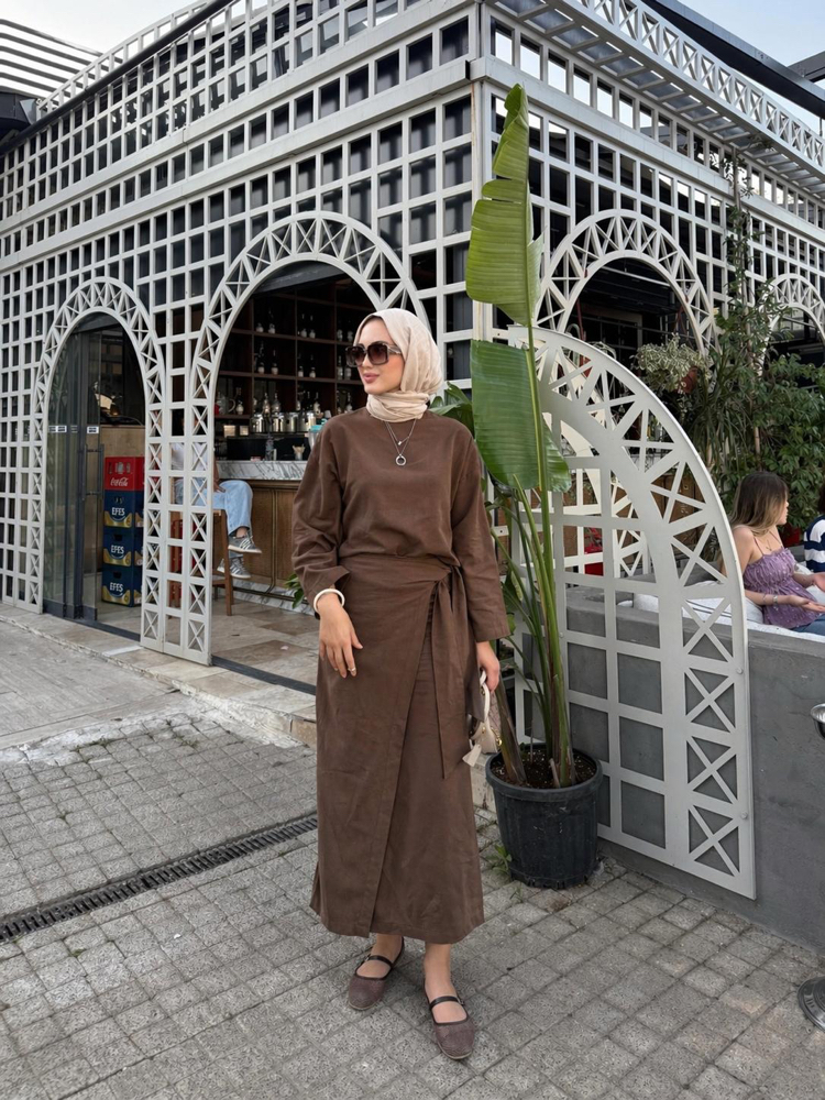 Bağlamalı etekli takım kahve