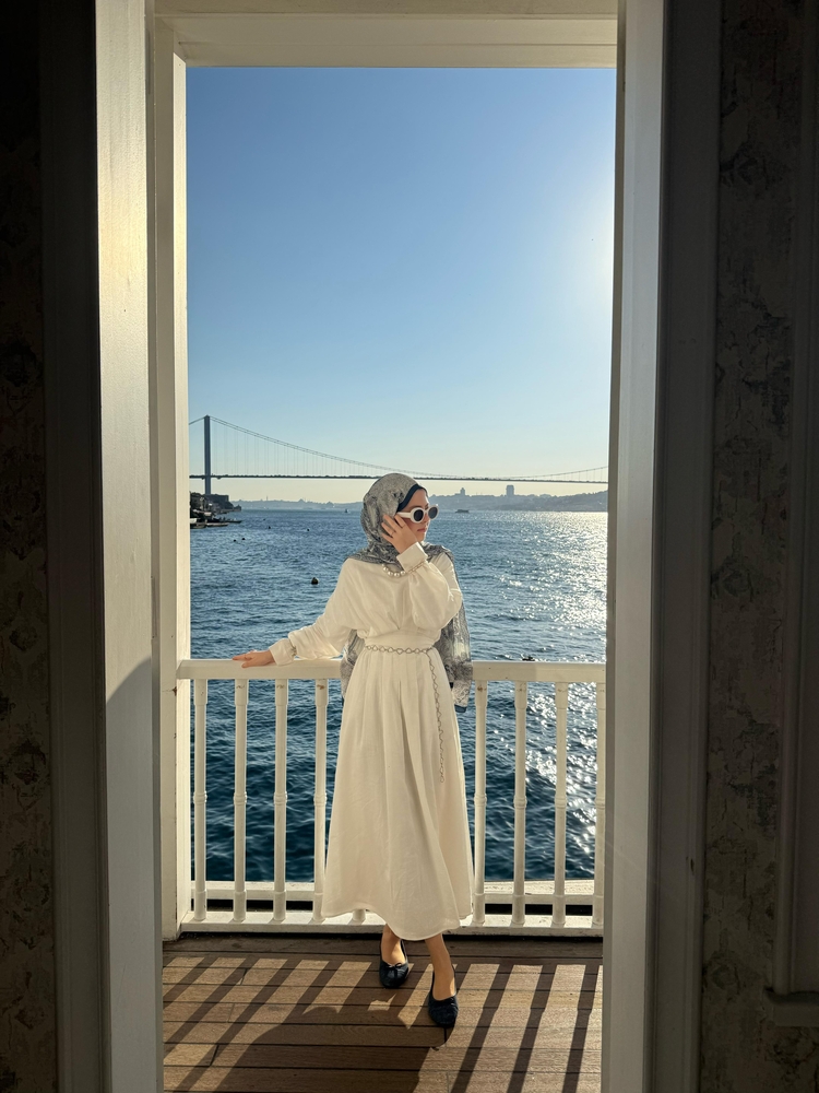 Keten vual elbise beyaz