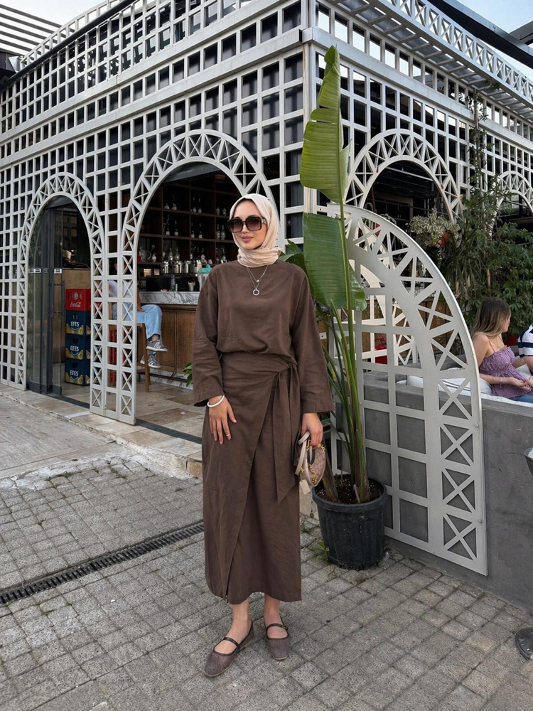 Bağlamalı etekli takım kahve