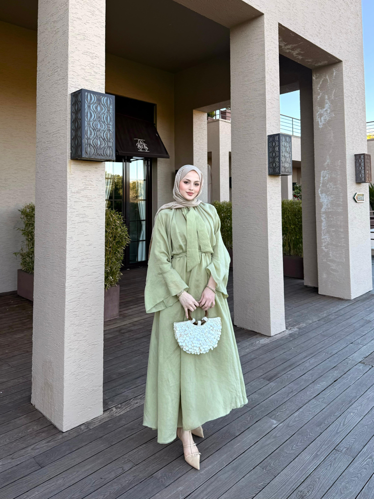 Flora elbise çağla yeşili ön sipariş