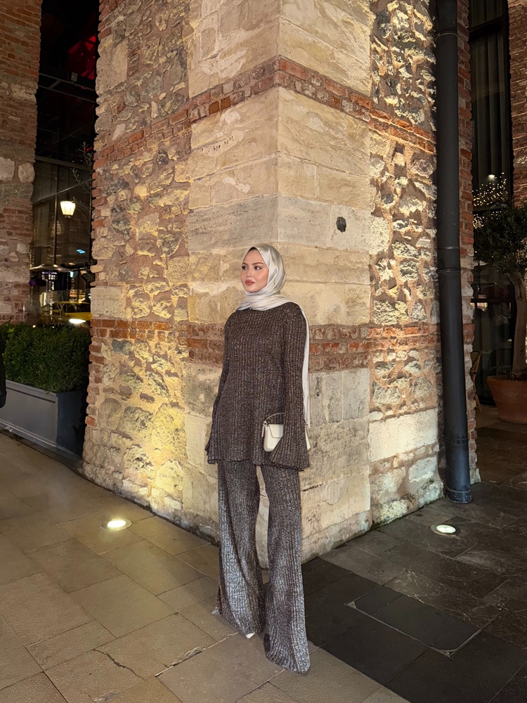 Shine triko takım kahve