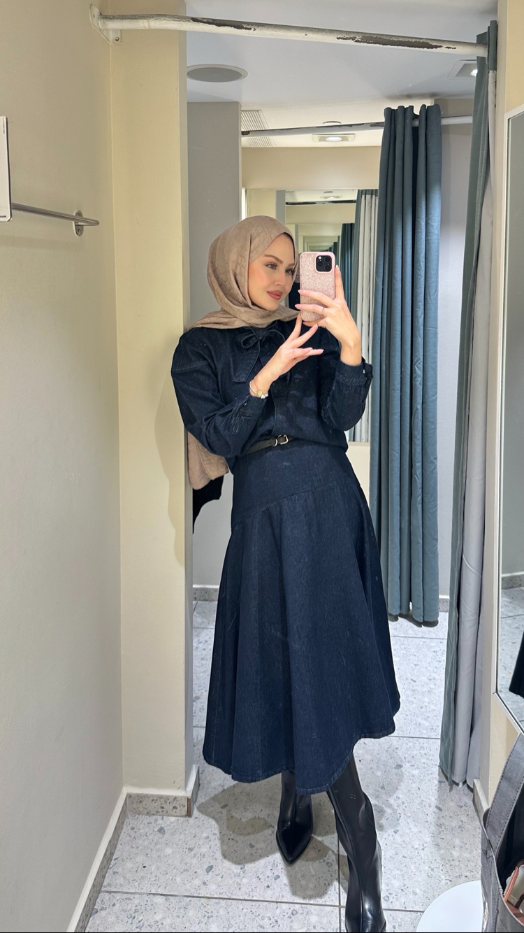 Denim etekli takım