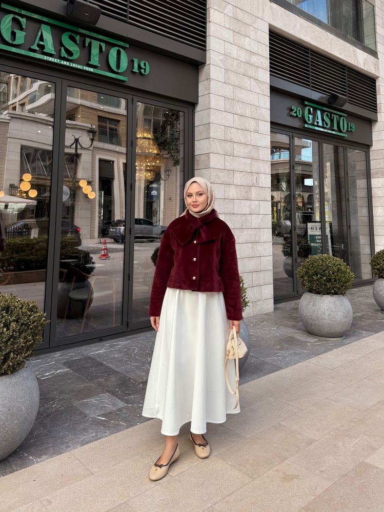 Yaka detaylı kaban bordo