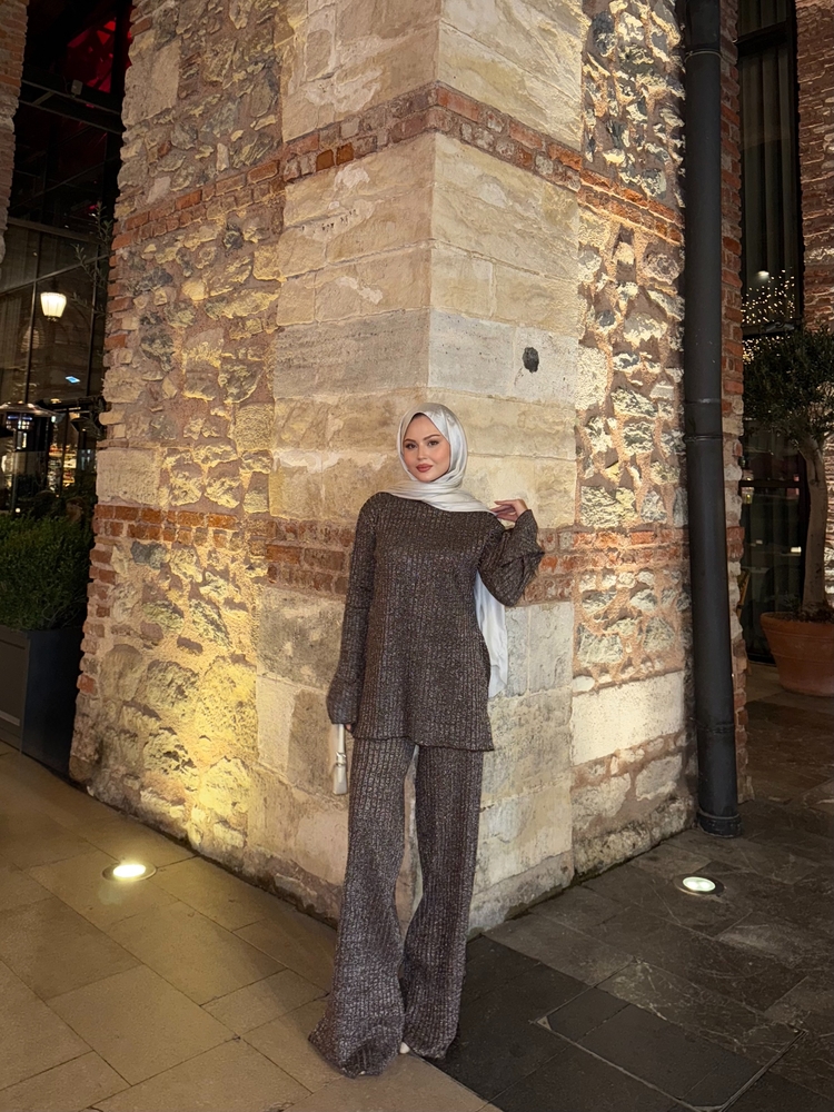 Shine triko takım kahve