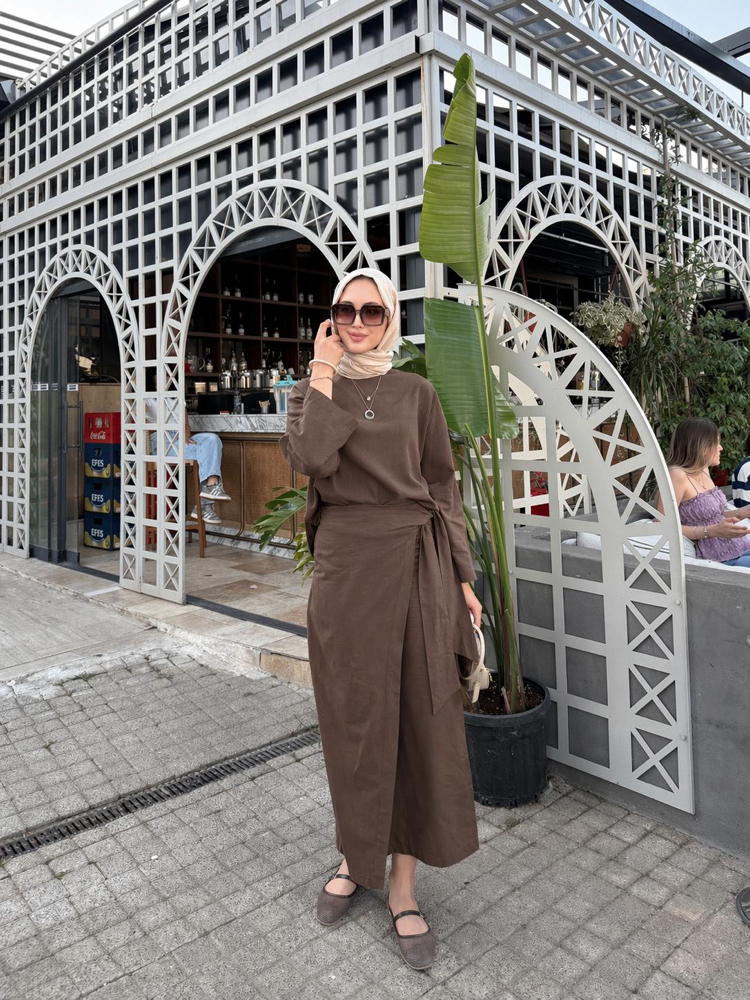 Bağlamalı etekli takım kahve
