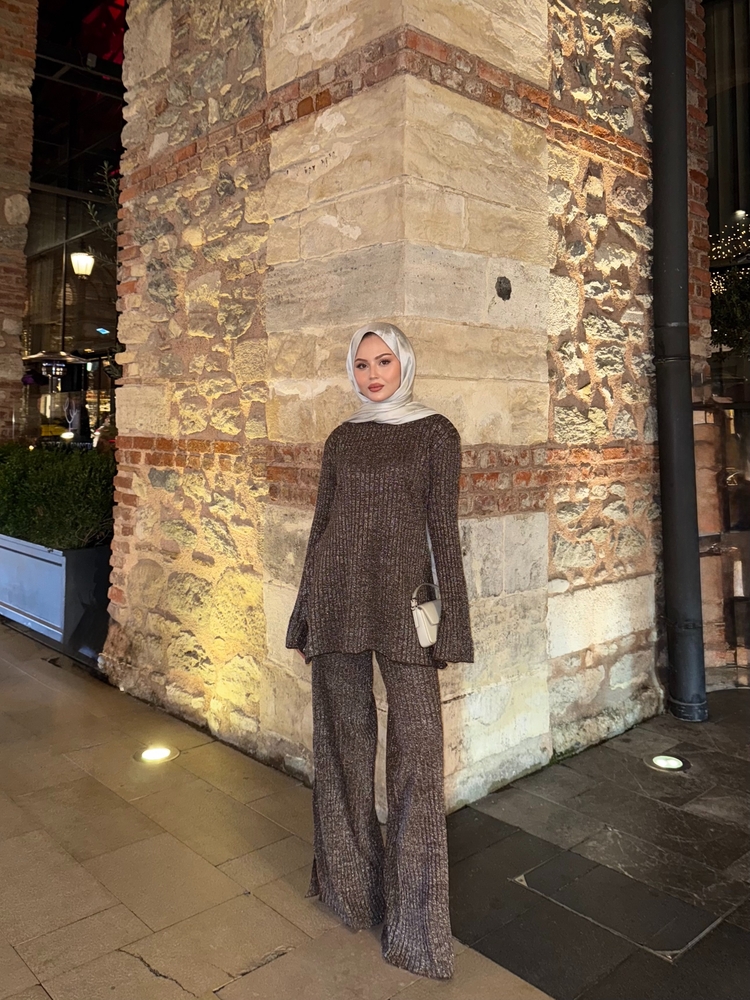 Shine triko takım kahve