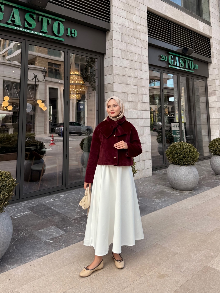 Yaka detaylı kaban bordo