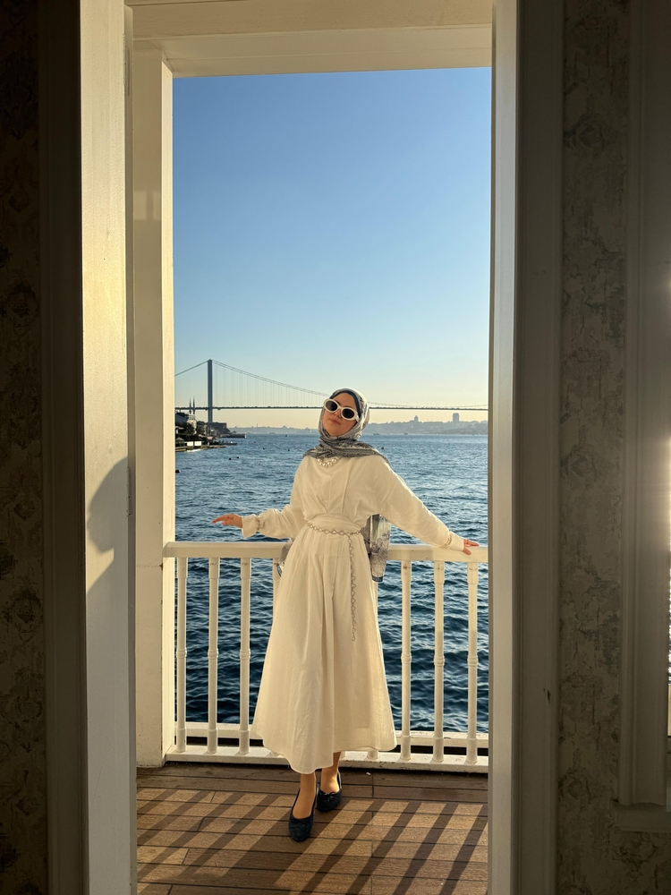 Keten vual elbise beyaz