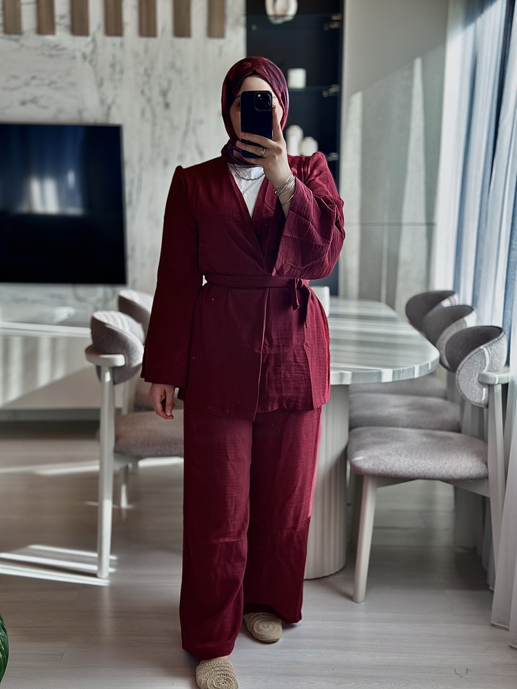 Kimono İkili Takım- Bordo 