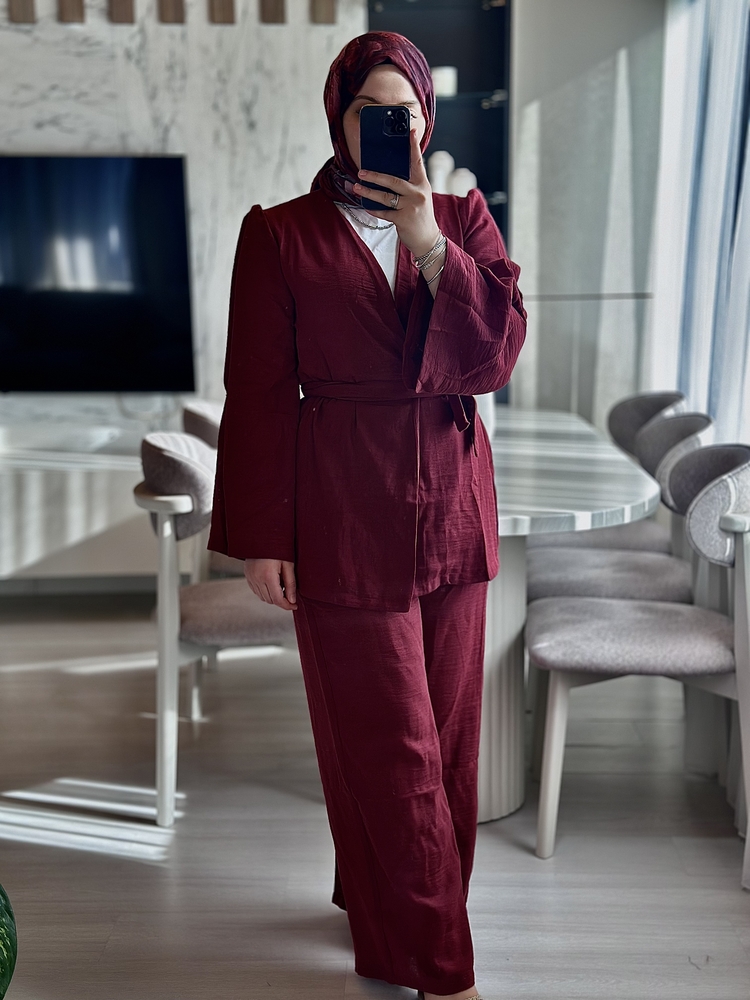 Kimono İkili Takım- Bordo 