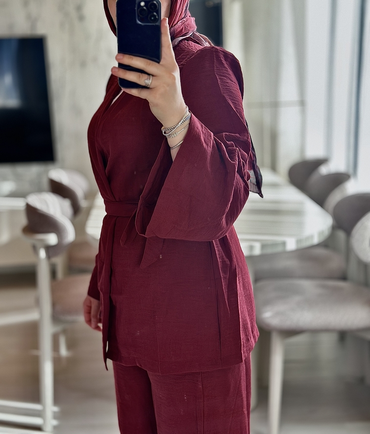 Kimono İkili Takım- Bordo 