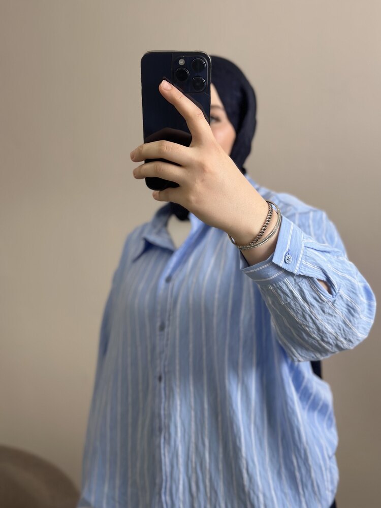 Mavi vizkon çizgili gömlek