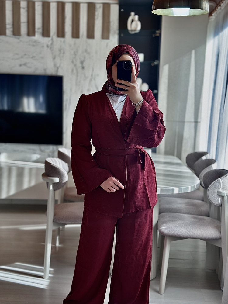Kimono İkili Takım- Bordo 