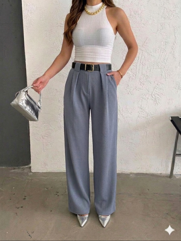 ÖRME KREP PİLE DETAYLI KEMERLİ PANTOLON✨✨