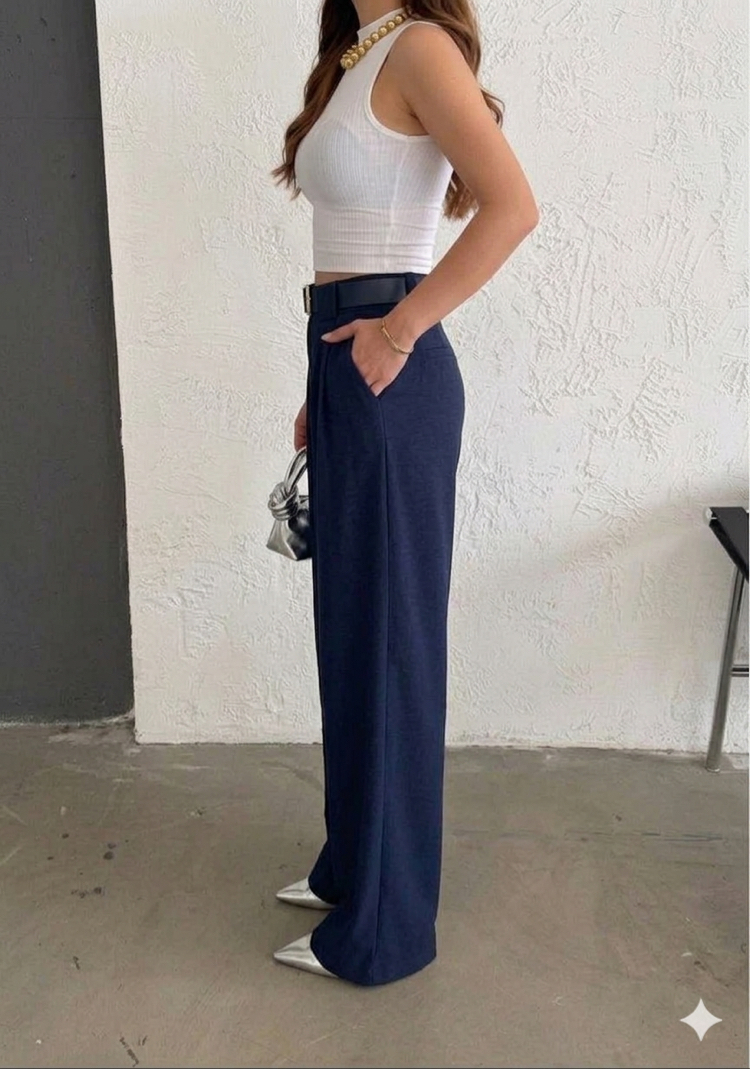 ÖRME KREP PİLE DETAYLI KEMERLİ PANTOLON✨✨
