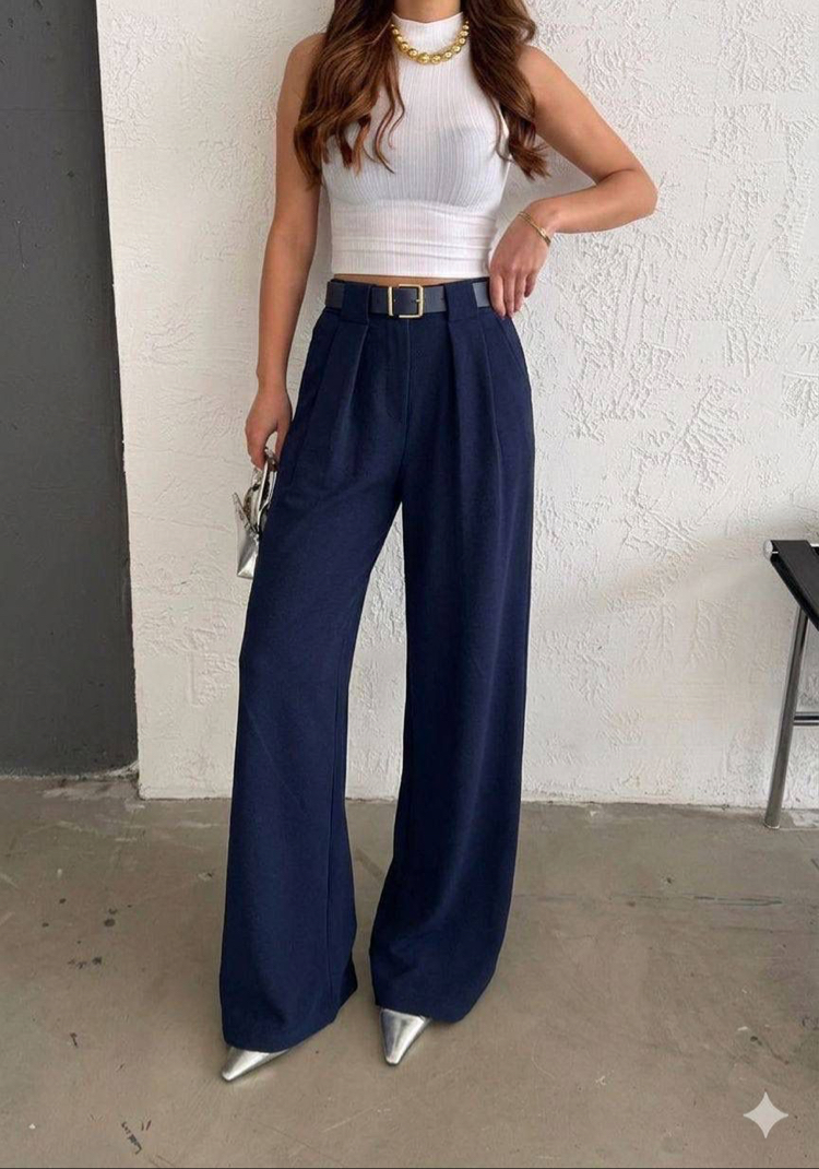 ÖRME KREP PİLE DETAYLI KEMERLİ PANTOLON✨✨