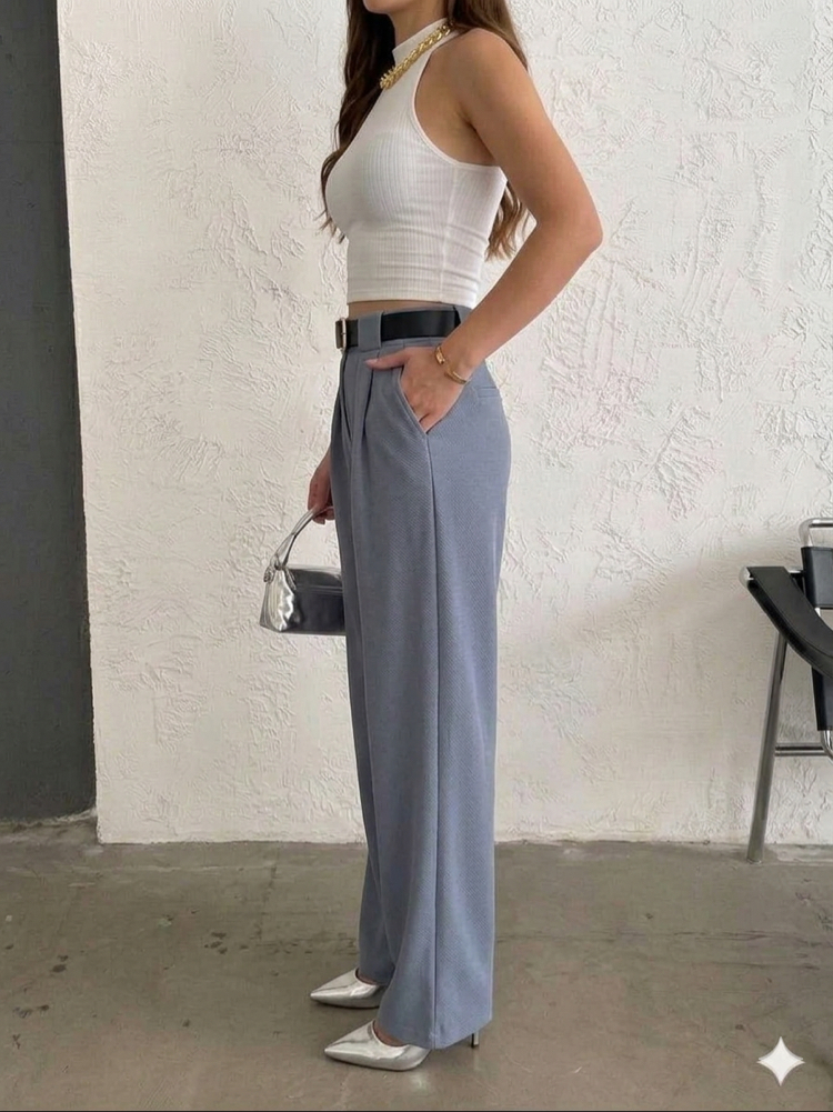 ÖRME KREP PİLE DETAYLI KEMERLİ PANTOLON✨✨