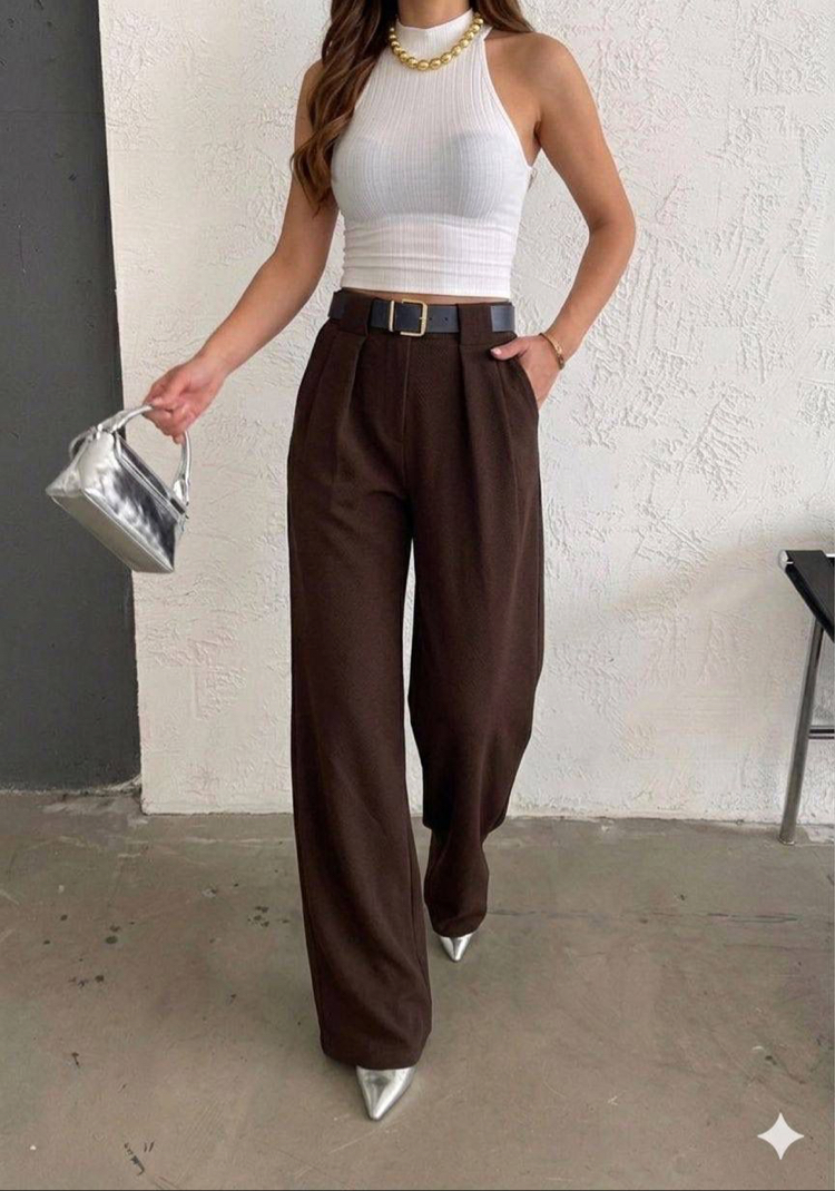 ÖRME KREP PİLE DETAYLI KEMERLİ PANTOLON✨✨