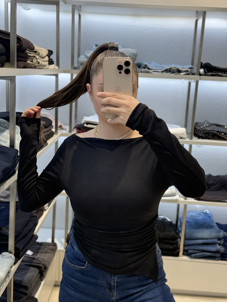 Kayık yaka asimetrik body 