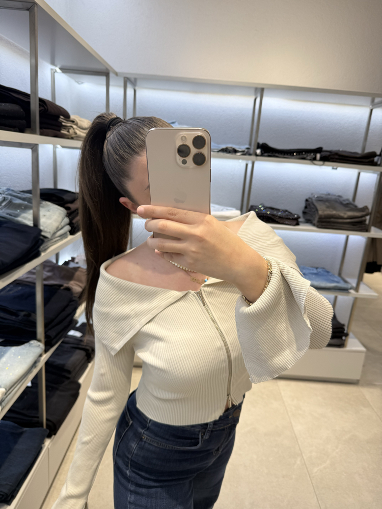 Fermuarlı modanna yaka fitilli bluz