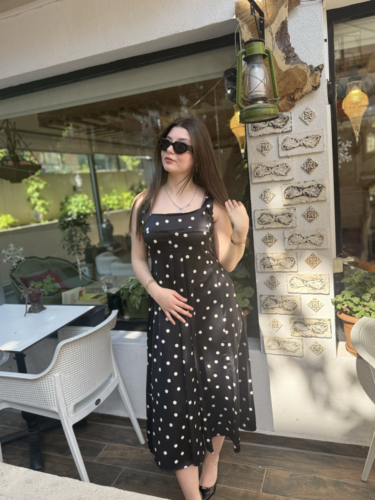 PUANTİYE SATEN DOKU ELBİSE