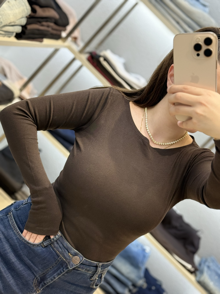 Kayık yaka kahve body 