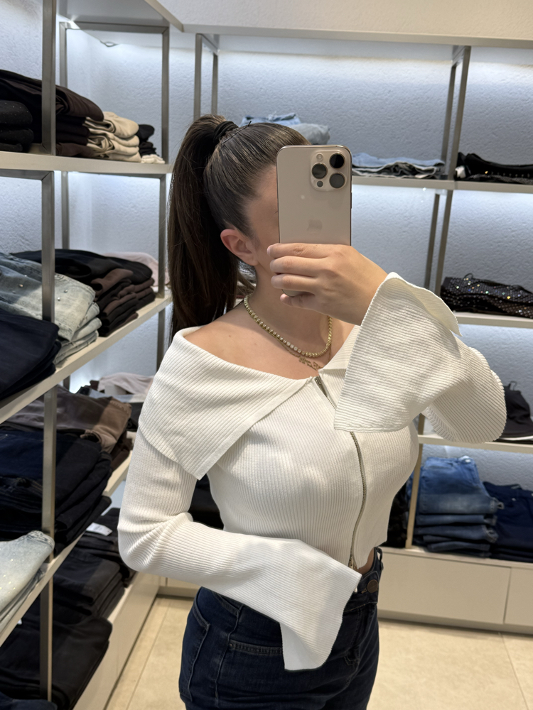 Fermuarlı modanna yaka fitilli bluz