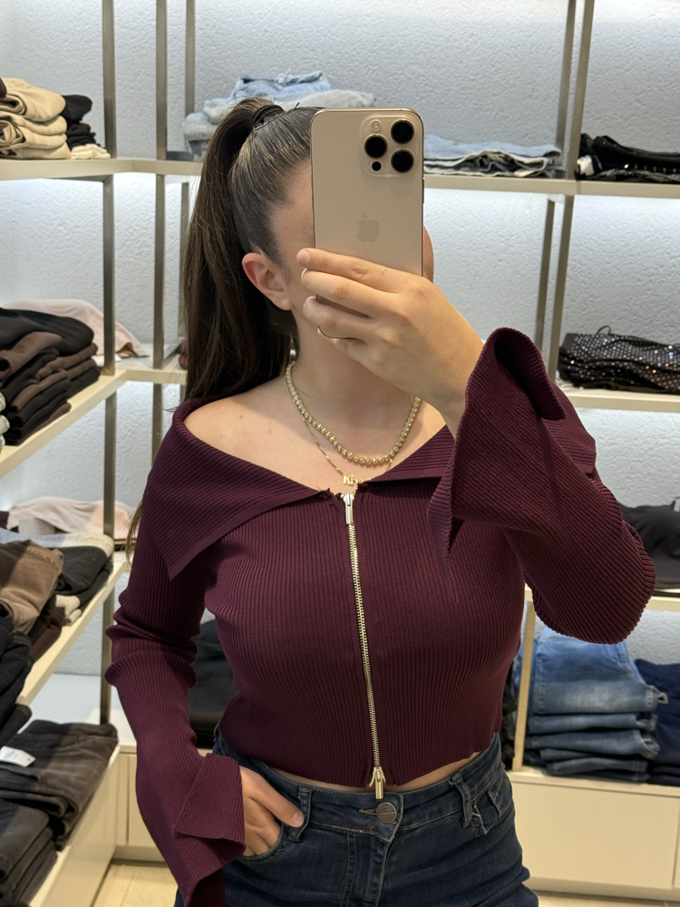 Fermuarlı modanna yaka fitilli bluz