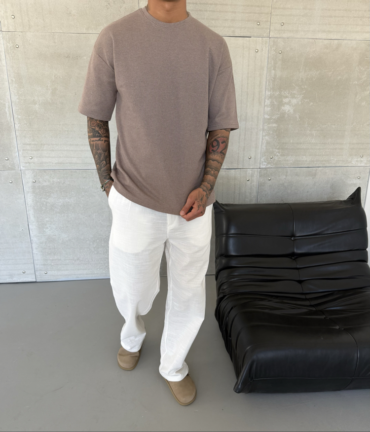 Waffle Desen Pamuk Kumaş Basic Tshirt 