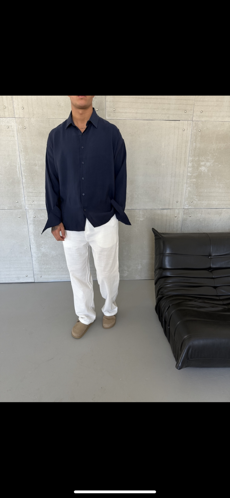 Lacivert Renk Modal Kumaş Oversize Kalıp Gömlek