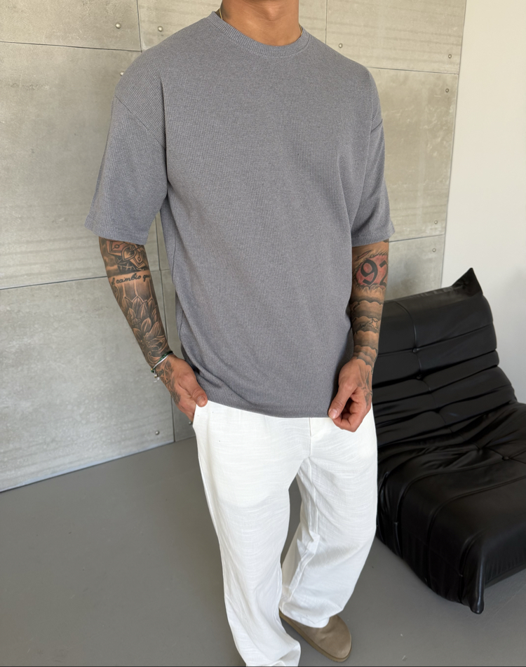 Waffle Desen Pamuk Kumaş Basic Tshirt 