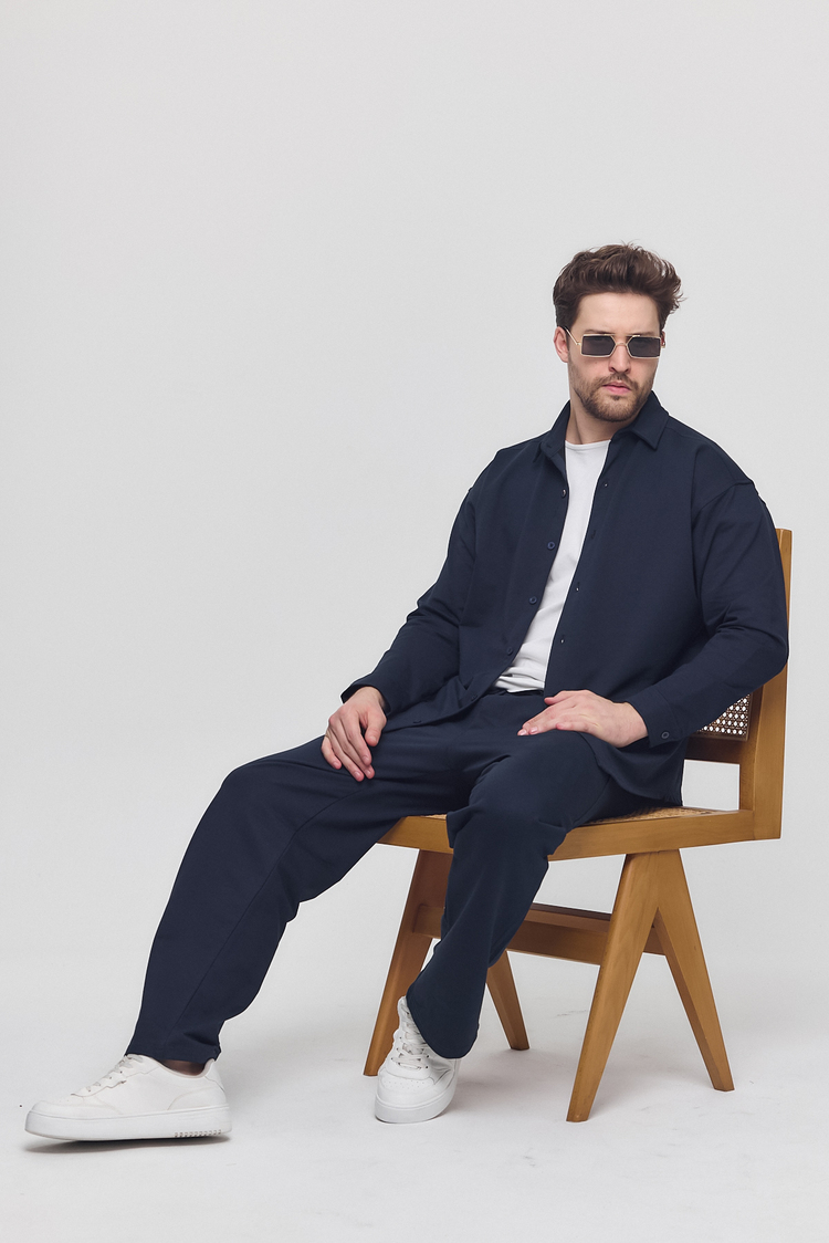 %100 Coton Kumaş Gömlek Pantolon Takım Lacivert Renk
