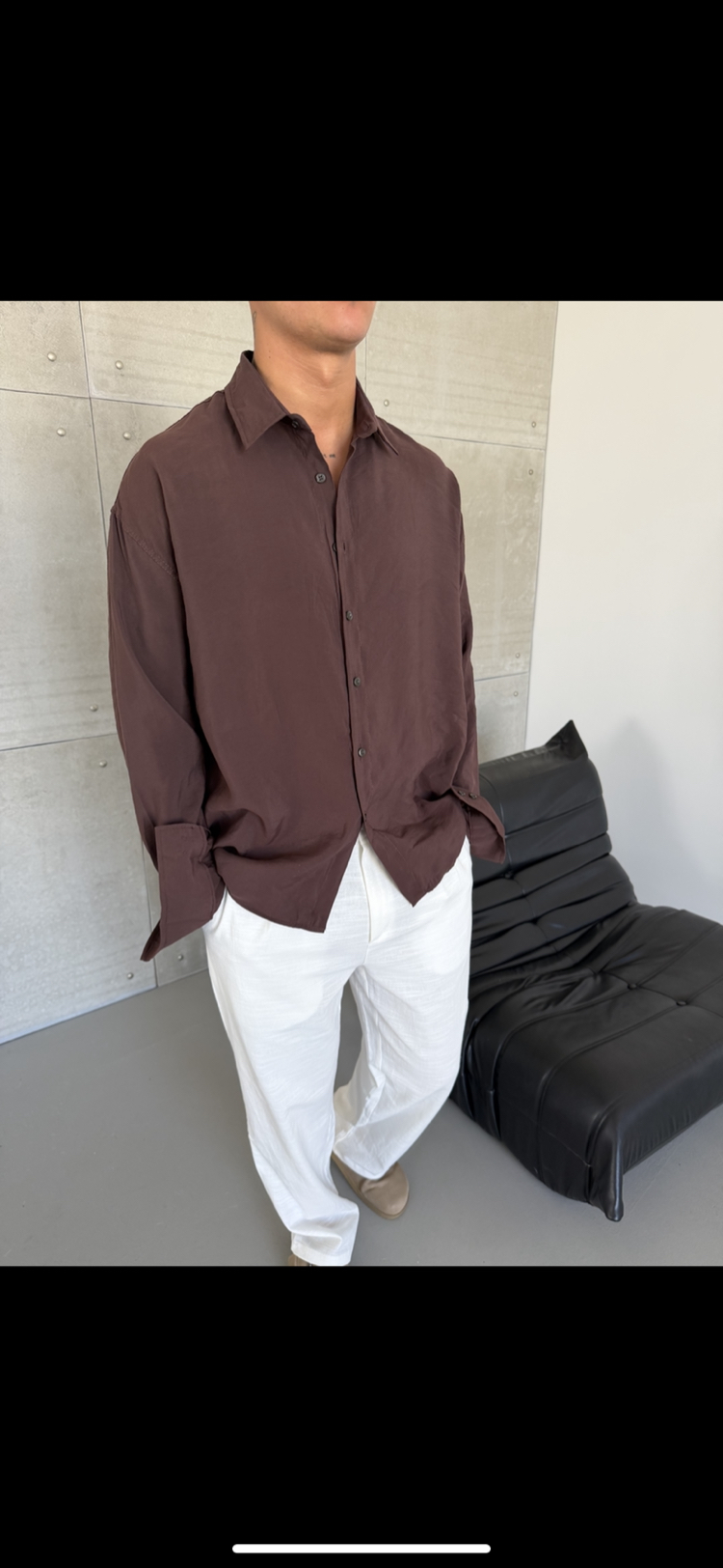 Kahve Renk Modal Kumaş Oversize Kalıp Gömlek