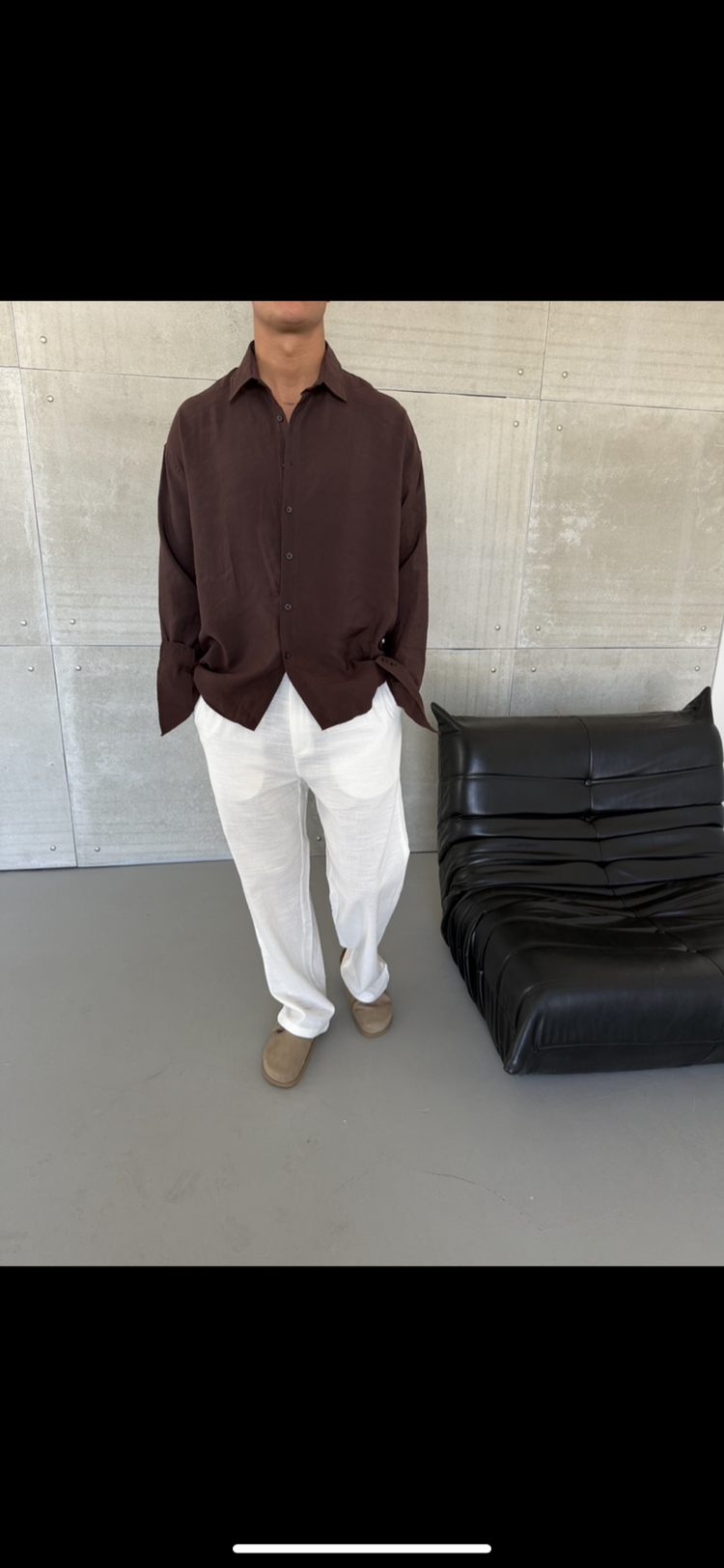 Kahve Renk Modal Kumaş Oversize Kalıp Gömlek