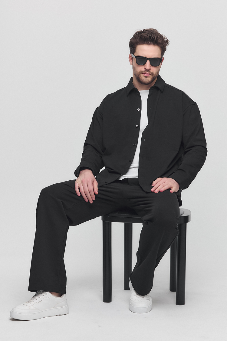 %100 Coton Kumaş Gömlek Pantolon Takım Siyah Renk