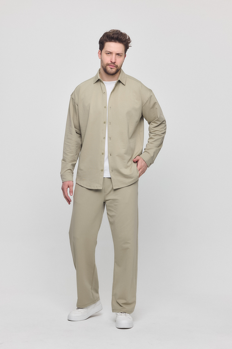 %100 Coton Kumaş Gömlek Pantolon Takım Haki Renk