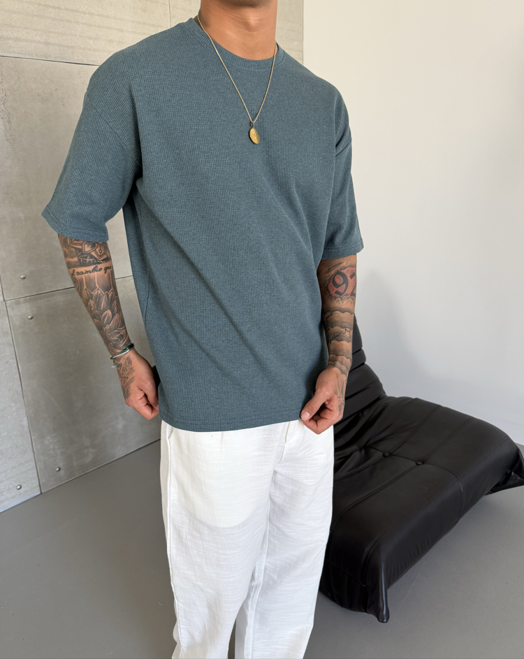 Waffle Desen Pamuk Kumaş Basic Tshirt 