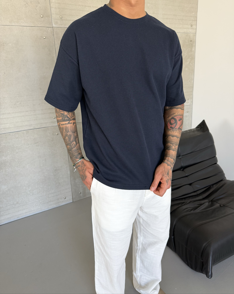 Waffle Desen Pamuk Kumaş Basic Tshirt 