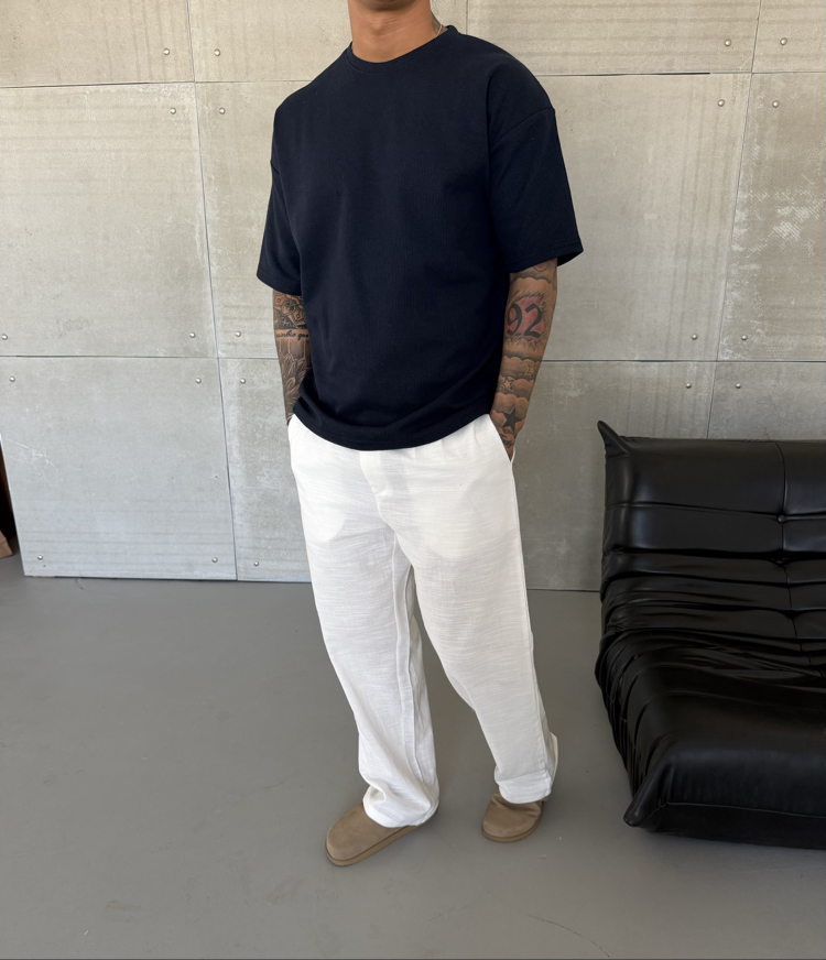 Waffle Desen Pamuk Kumaş Basic Tshirt 