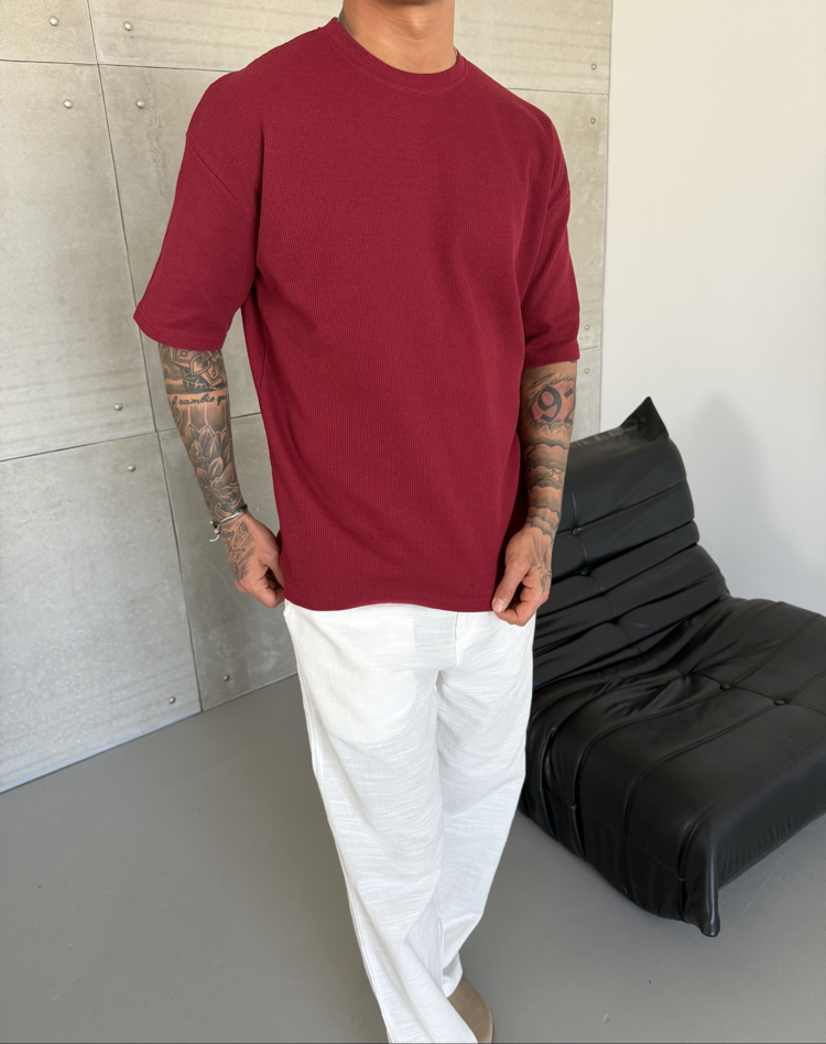 Waffle Desen Pamuk Kumaş Basic Tshirt 